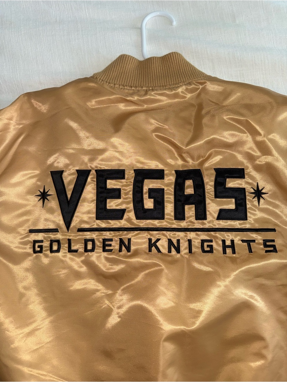 STARTER Vegas Golden Knights Gold and Black Satin Bomber Jacket